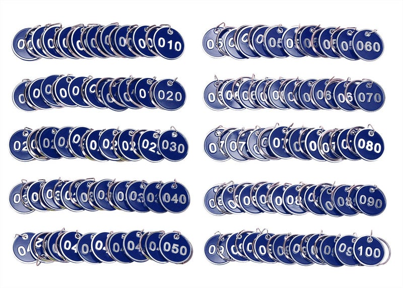 ONLYKXY 1-100 رقم ملون من معدن الألومنيوم الصلب المرقم لتحديد علامات التعليق وعلامات تعريف الأمتعة مع حلقات مقسمة لمعرف نظام خزانة صندوق المفاتيح المشفر المنظم (أزرق داكن) - Image 1